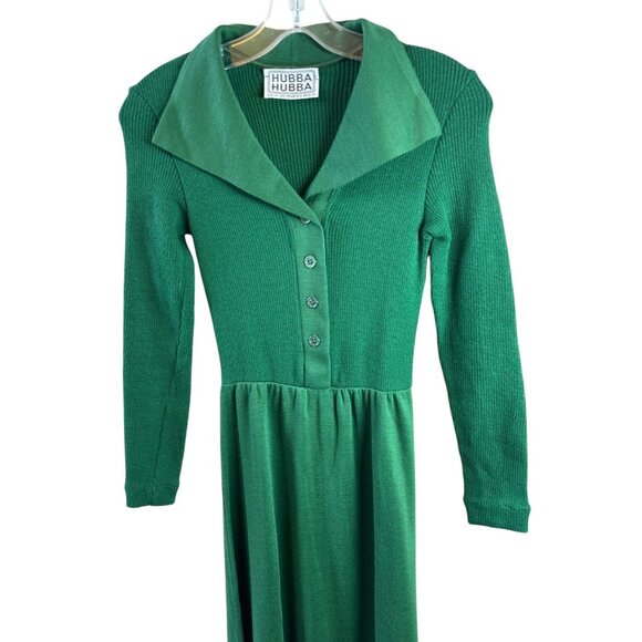 Vintage 70's Hubba Hubba Emerald Green Knit Maxi Sweater Dress Size 5/6 - Picture 4 of 8